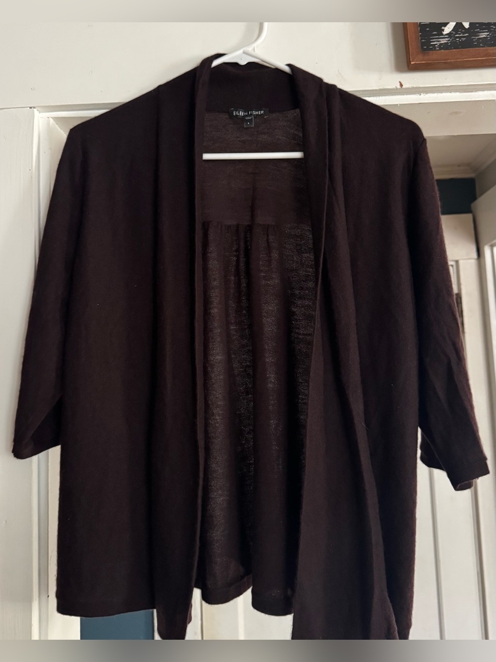 Eileen Fisher Open-Front Brown Cardigan 100% Cashmere